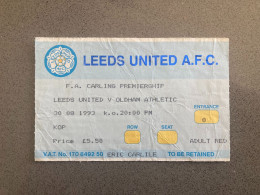 Leeds United V Oldham Athletic 1993-94 Match Ticket - Biglietti D'ingresso