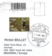 2024. Sello Turismo Gastronomico "Festa Do Pulpo" (Postcard From Torrent De Pareis Mallorca) To Andorra With Postmark - Briefe U. Dokumente