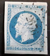 Empire No 14 A Nuance Bleu Clair VARIETE POINT BLANC Obl Pc 2676  De RIGUEPEU,  Haute Garonne Indice 17, TB - 1853-1860 Napoléon III