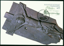 Mk Greenland Maximum Card 1999 MiNr 340 | Greenland Vikings. Man Collecting Driftwood. Crucifix Carved In Wood #max-0054 - Cartoline Maximum