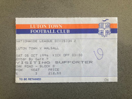 Luton Town V Walsall 1996-97 Match Ticket - Tickets - Entradas