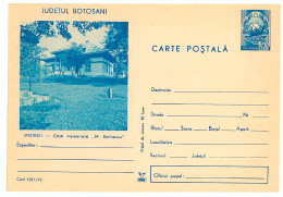 IP 73 - 1221 IPOTESTI, Eminescu House - Stationery - Unused - 1973 - Postwaardestukken