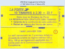 FRANCE - Carnet Conf. 9 - 2f30 Briat Rouge - YT 2614 C3 / Maury 476 - Modernos : 1959-…