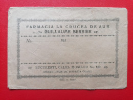 Romania Bucuresti Farmacia La Crucea De Aur Guillaume Berbier  Plic Reclama 11,5x8 Cm - Roemenië