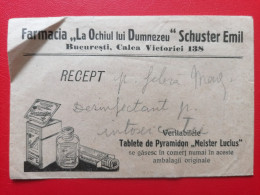 Romania Bucuresti Farmacia La Ochiul Lui Dumnezeu Schuster Emil Calea Victoriei Plic Reclama 13,5x9 Cm - Romania