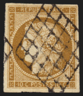 N°1a, Cérès 10c Bistre-brun, Oblitéré Grille, Signé A.BRUN - TTB D'ASPECT - 1849-1850 Ceres