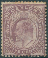 Ceylon 1904 SG280 5c Dull Purple KEVII Mult Crown CA Wmk #2 MLH (amd) - Sri Lanka (Ceylan) (1948-...)