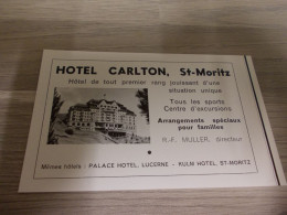 Reclame Advertentie Uit Oud Tijdschrift 1956 - Hotel Carlton à St-Moritz - Publicités