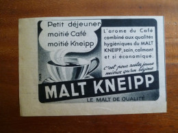 Pub Petit Déjeuner Café Et Malt Kneipp Sain Calmant Pour Rester Jeune Mieux Qu'un Régime 1953 - Advertising