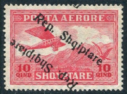 Albania C9b Double One Inverted Overprint, MNH. Air Post 1927. Mountains, Eagle. - Albania