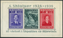 Albania 298 Ac Sheet, MNH. Michel Bl.3. Queen Geraldine, King Zog, Eagle, 1938. - Albania