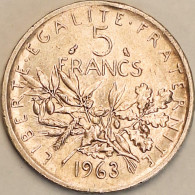 France - 5 Francs 1963, KM# 926, Silver (#4332) - 5 Francs