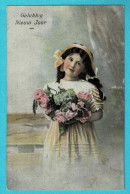 * Fantaisie - Fantasy - Fantasie (Bonne Année - Happy New Year) * (1817/2) Girl, Fille, Meisje, Fleurs, Flowers, Old - Neujahr