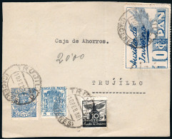 Cáceres - Guerra Civil - Frontal Con Esp. Móvil(2) + Auxilio Invierno Mat "Trujillo 10/2/38" - Covers & Documents