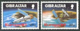Gibraltar 585-586, Hinged Michel 613-614. EUROPE CEPT-1991. Space Research. - Gibilterra