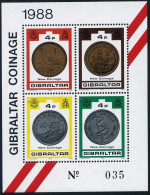 Gibraltar 556 Sheet.MNH.Michel 576-579 Bl.13. Coins 1989.Bird,Monkey. - Gibraltar