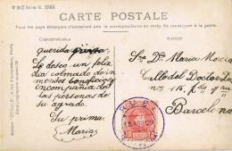 54896. Postal RUBÍ (Barcelona) 1909. Fechador Violeta. Niña Con Flores - Covers & Documents