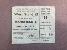 Mansfield Town V Lincoln City 1975-76 Match Ticket - Tickets & Toegangskaarten