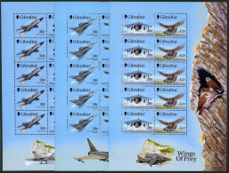 Gibraltar 812a-814a Sheets,MNH. Wings Of Prey 1999.Raptors,Planes. - Gibraltar