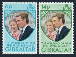 Gibraltar 305-306 Blocks/4, MNH. Mi 308-309. Princess Anne, Mark Phillips, 1973. - Gibraltar