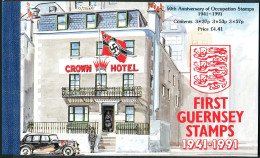 Guernsey 446-448a Booklet, MNH. Mi 513-515. Occupation Stamps, 50th Ann. 1991. - Guernesey