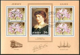 Jersey 392a Sheet, CTO. Mi 372-373 Bl.4. Lily; Lillie Langtry.John Millais,1986. - Jersey