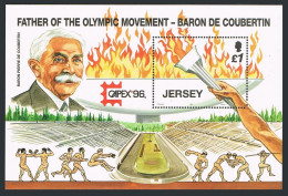 Jersey 760,MNH.Michel 747 Bl.13. CAPEX-1996.Modern Olympic Games-100.Coubertin. - Jersey
