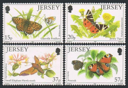 Jersey 568-571, MNH. Michel 549-552. Butterflies, Moth, Flowers, 1991. - Jersey