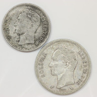 Venezuela, Lot ARGENT (2) 50 Centimos 1965 & 1 Bolivar 1960, Argent (Silver) - Mezclas - Monedas