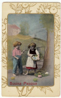 BUONA PASQUA - COPPIA BAMBINI - 1916 - Profili Dorati - Vedi Retro - Formato Piccolo - Ostern