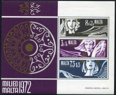 Malta B12a Sheet, MNH. Michel Bl.2. Christmas 1972. Angels. Tambourine. - Malte