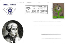 ITALIA ITALY - 1970 PISTOIA VII Cent. Nascita Di CINO DA PISTOIA Poeta - Targhetta Meccanica - 3682 - 1961-70: Poststempel