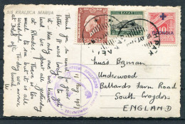 1937 Greece Censor Postcard Heraklion - South Croydon England - Cartas & Documentos
