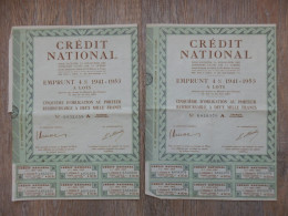 LOT DE 2 ACTIONS CREDIT NATIONAL EMPRUNT 4% 1941-1953 - Banca & Assicurazione
