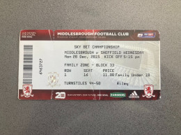 Middlesbrough V Sheffield Wednesday 2015-16 Match Ticket - Biglietti D'ingresso