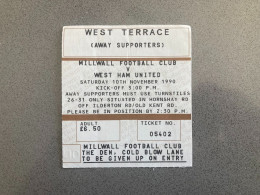 Millwall V West Ham United 1990-91 Match Ticket - Tickets & Toegangskaarten