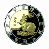 China Medal Chinese Zodiac Rabbit Proof 40mm Silver & Gold Plated 02139 - Otros & Sin Clasificación