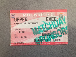 Millwall V Burnley 2001-02 Match Ticket - Match Tickets