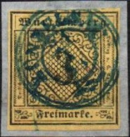 ALTDEUTSCHLAND , WUERTTEMBERG, 1851, MI 2, YT  2, ZIFFERN, SCHWARZ AUF MITTELGELB, GESTEMPELT, OBLITERE, - Gebraucht