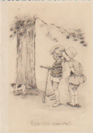 Cpsm (Type G. Bouret)2 Volets En 10x15 . Couple D'enfants Et Chien Urinant Sur Arbre. "C'que C'est Commode!" - Zeitgenössisch (ab 1950)