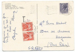 France Timbre Taxe 10f Couple 19apr1960 Sur Carte Italie - 1960-.... Lettres & Documents