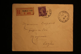 FRANCE LETTRE EN RECOMMANDE DE PARIS XIV AV D'ORLEANS POUR MEYRUEIS (LOZERE) AVEC N°142 SEMEUSE  DU 30.10.1915 - Covers & Documents