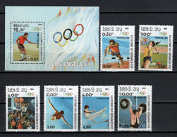 Laos 1983 Olympic Games Los Angeles, Football Soccer, Hurdles, Basketball Etc. Set Of 6 + S/s MNH - Summer 1984: Los Angeles