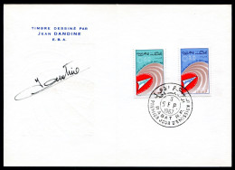 RC 27485 MAROC N° 526 / 527 JEUX SPORTIFS MEDITERRANEENS DE TUNIS ENCART 1er JOUR TIRAGE 115 Ex SIGNÉ JEAN DANDINE - Marruecos (1956-...)