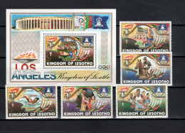 Lesotho 1984 Olympic Games Los Angeles, Equestrian, Swimming, Basketball, Athletics Set Of 5 + S/s MNH - Ete 1984: Los Angeles
