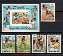 Liberia 1984 Olympic Games Los Angeles, Athletics Set Of 5 + S/s MNH - Zomer 1984: Los Angeles