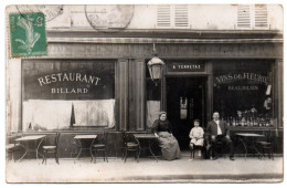 Devanture Restaurant-billard. Maison A. Terretaz. Carte Photo Animée Non Située - Restaurants