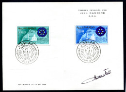 RC 27488 MAROC N° 559 / 560 CONFERENCE DU ROTARY INTERNATIONAL ENCART 1er JOUR TIRAGE 115 Ex SIGNÉ JEAN DANDINE - Morocco (1956-...)