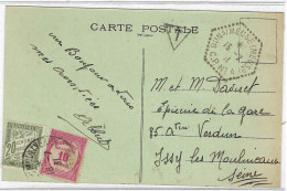 1931 - C P A De Verdun ( Meuse ) Affr. 25 C Oblit. Cad Hexag. De DUN S/Meuse C P N°4 TAXEE Mixte 20 C + 10c Recouvrement - 1859-1959 Brieven & Documenten