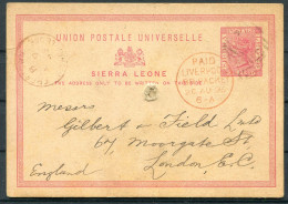 1895 Sierra Leone Stationery Postcard Freetown - London England Via Liverpool Paid Packet Ship Mail. Telegraph Interest - Sierra Leona (...-1960)